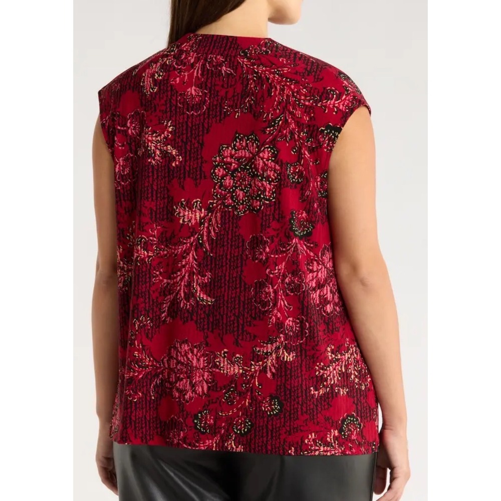 Kasper Sleeveless Floral Blouse Red Black Small New With‎ Tags